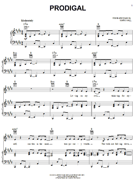 Casting Crowns Prodigal sheet music notes and chords arranged for Easy Piano