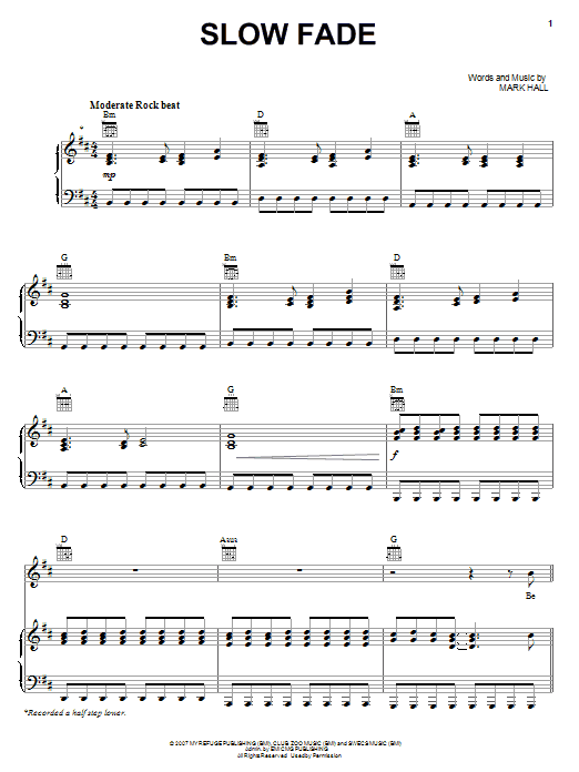 Casting Crowns Slow Fade sheet music notes and chords arranged for Easy Piano