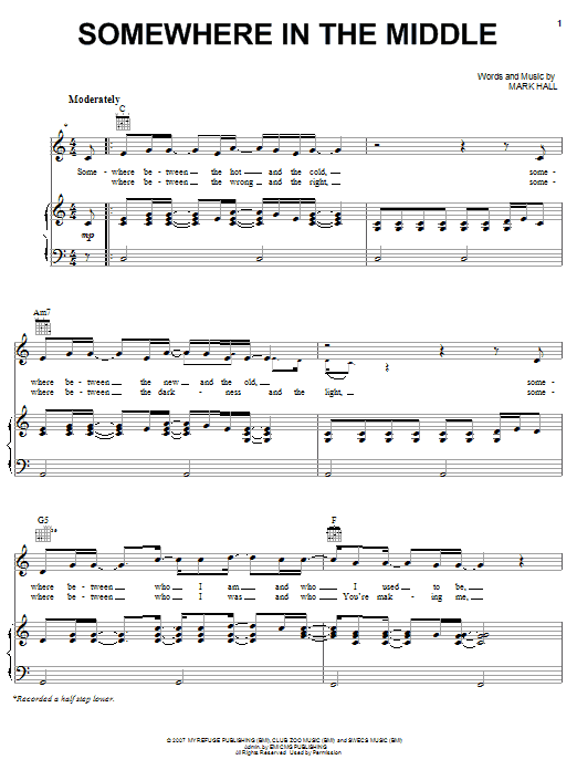 Casting Crowns Somewhere In The Middle sheet music notes and chords arranged for Piano Solo