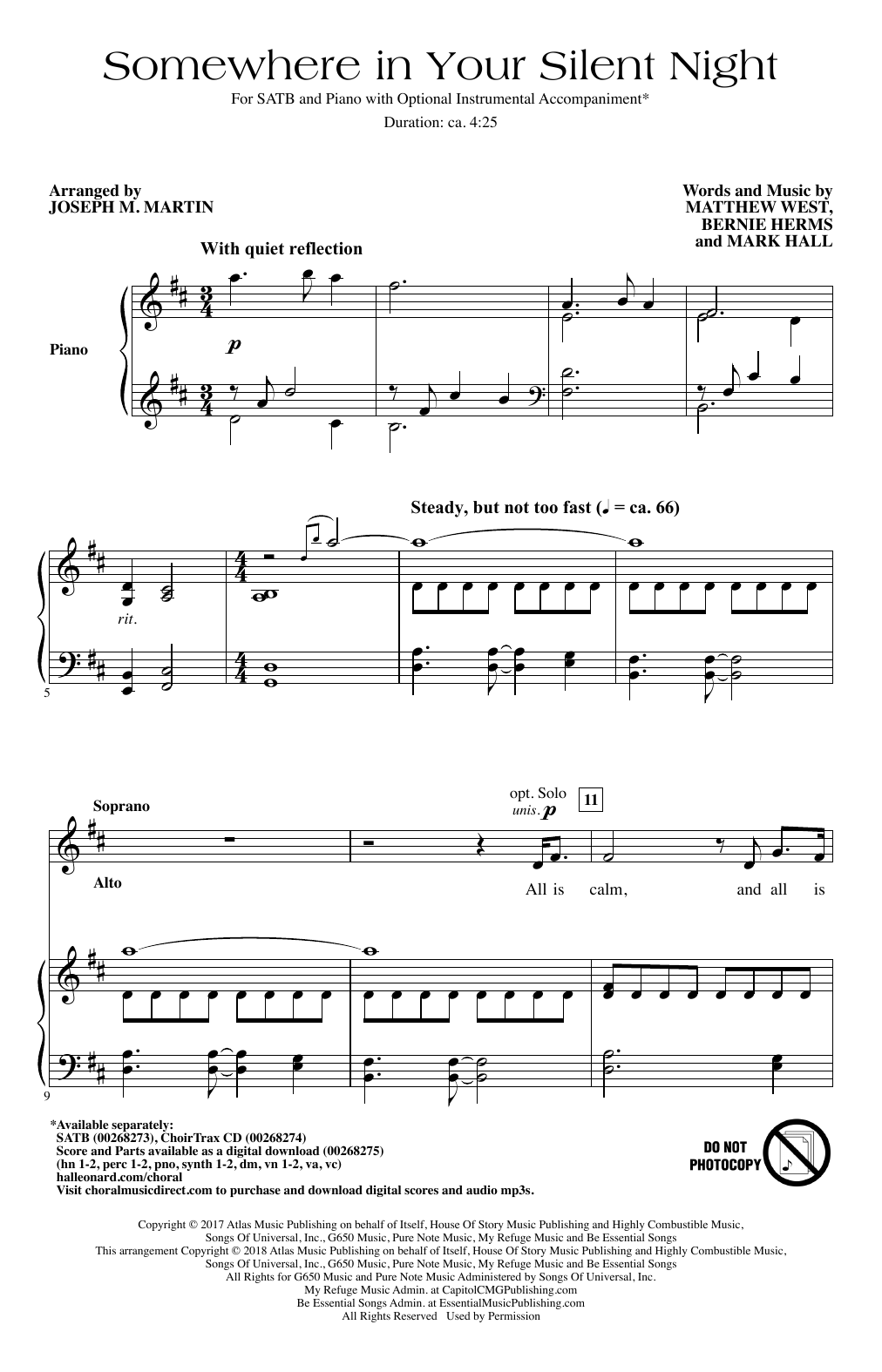 Casting Crowns Somewhere In Your Silent Night (arr. Joseph M. Martin) sheet music notes and chords arranged for SATB Choir
