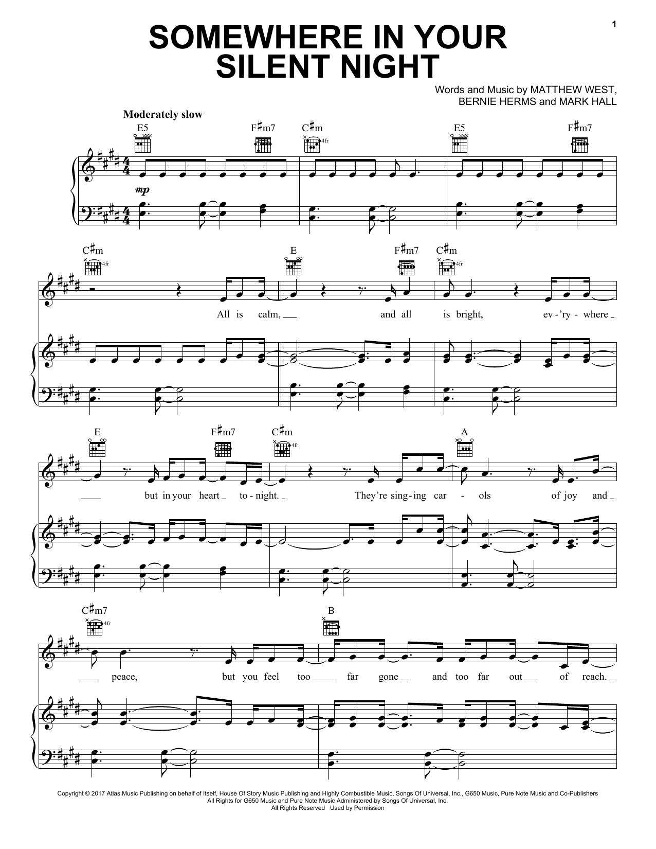 Casting Crowns Somewhere In Your Silent Night sheet music notes and chords arranged for Piano, Vocal & Guitar Chords (Right-Hand Melody)