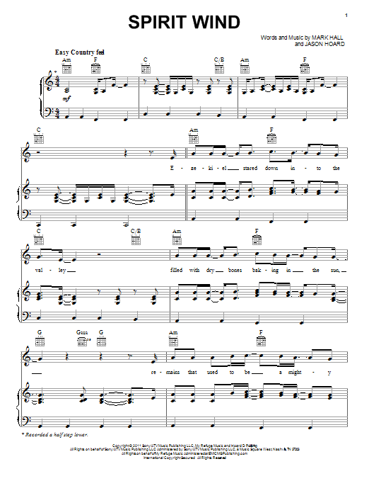 Casting Crowns Spirit Wind sheet music notes and chords arranged for Piano, Vocal & Guitar Chords (Right-Hand Melody)