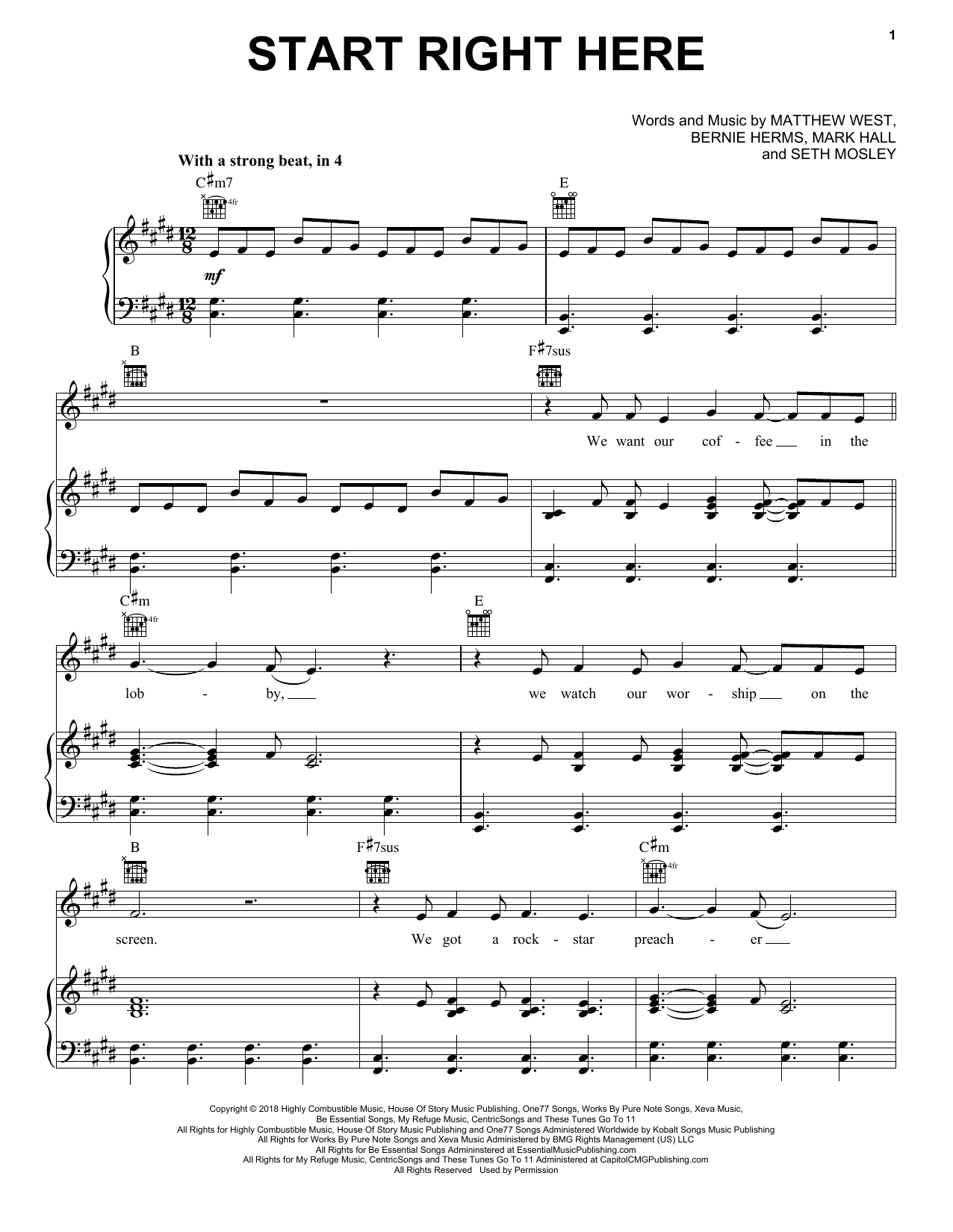 Casting Crowns Start Right Here sheet music notes and chords arranged for Piano, Vocal & Guitar Chords (Right-Hand Melody)