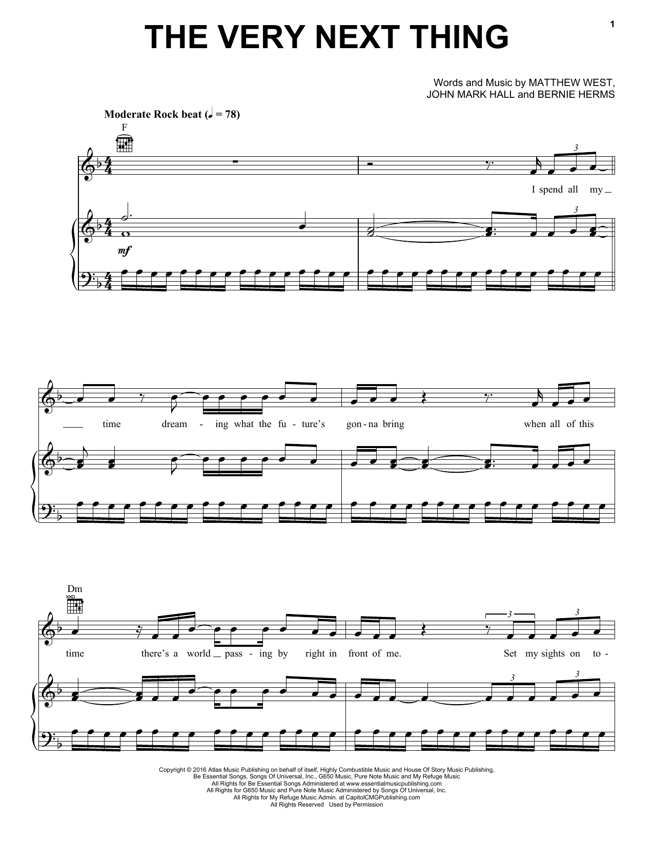 Casting Crowns The Very Next Thing sheet music notes and chords arranged for Piano, Vocal & Guitar Chords (Right-Hand Melody)