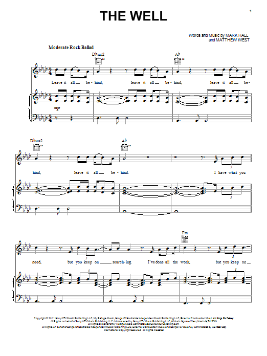 Casting Crowns The Well sheet music notes and chords arranged for Piano, Vocal & Guitar Chords (Right-Hand Melody)