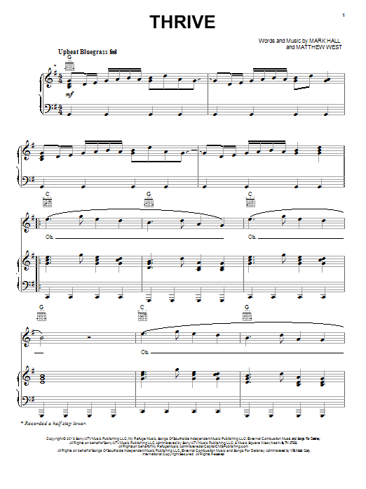 Casting Crowns Thrive sheet music notes and chords arranged for Easy Piano