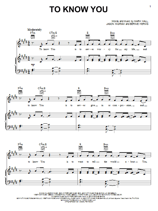 Casting Crowns To Know You sheet music notes and chords arranged for Easy Piano