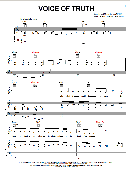 Casting Crowns Voice Of Truth sheet music notes and chords arranged for Piano, Vocal & Guitar Chords (Right-Hand Melody)
