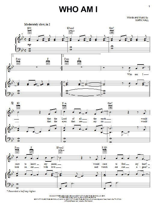 Casting Crowns Who Am I sheet music notes and chords arranged for Piano, Vocal & Guitar Chords (Right-Hand Melody)