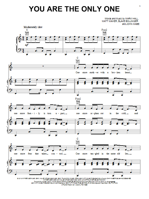 Casting Crowns You Are The Only One sheet music notes and chords arranged for Piano, Vocal & Guitar Chords (Right-Hand Melody)