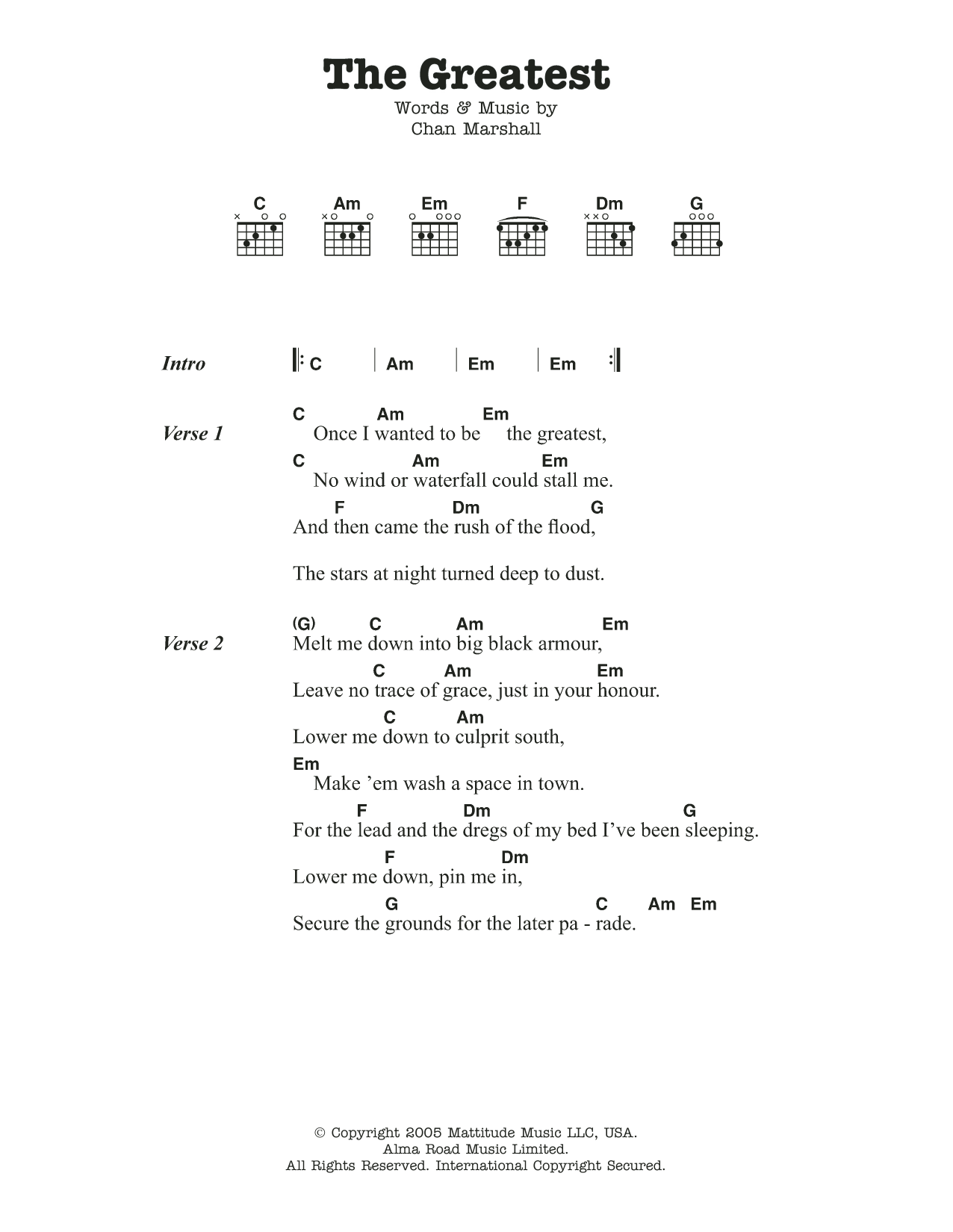 Cat Power The Greatest sheet music notes and chords arranged for Guitar Chords/Lyrics
