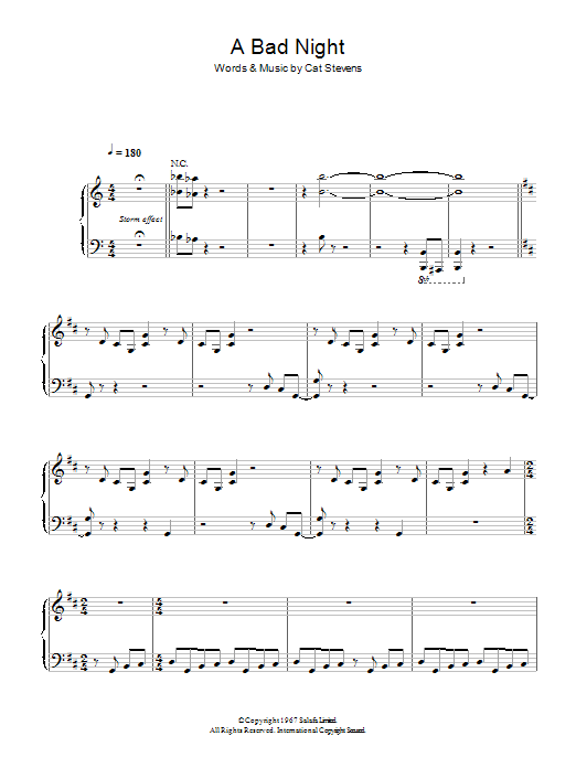 Cat Stevens A Bad Night sheet music notes and chords arranged for Piano, Vocal & Guitar Chords