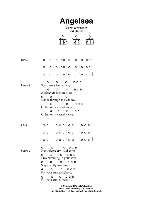 Cat Stevens Angelsea sheet music notes and chords arranged for Guitar Chords/Lyrics