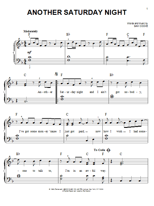 Cat Stevens Another Saturday Night sheet music notes and chords arranged for Easy Piano