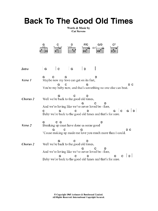 Cat Stevens Back To The Good Old Times sheet music notes and chords arranged for Guitar Chords/Lyrics