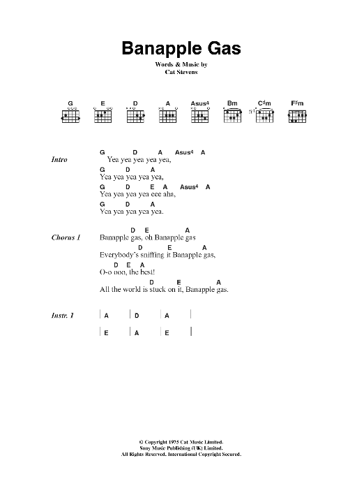 Cat Stevens Banapple Gas sheet music notes and chords arranged for Guitar Chords/Lyrics