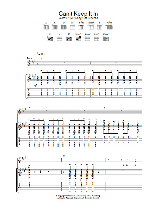 Cat Stevens Can't Keep It In sheet music notes and chords arranged for Guitar Tab