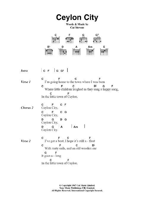 Cat Stevens Ceylon City sheet music notes and chords arranged for Guitar Chords/Lyrics