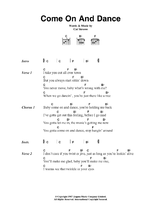 Cat Stevens Come On And Dance sheet music notes and chords arranged for Guitar Chords/Lyrics