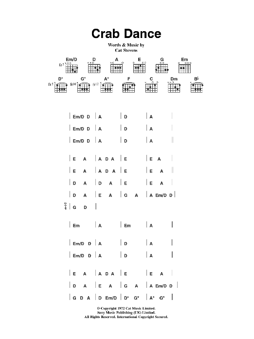 Cat Stevens Crab Dance sheet music notes and chords arranged for Guitar Chords/Lyrics