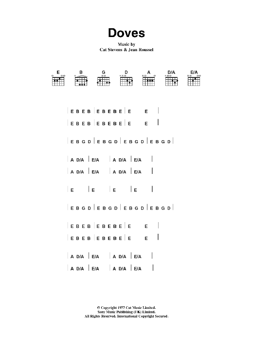 Cat Stevens Doves sheet music notes and chords arranged for Guitar Chords/Lyrics