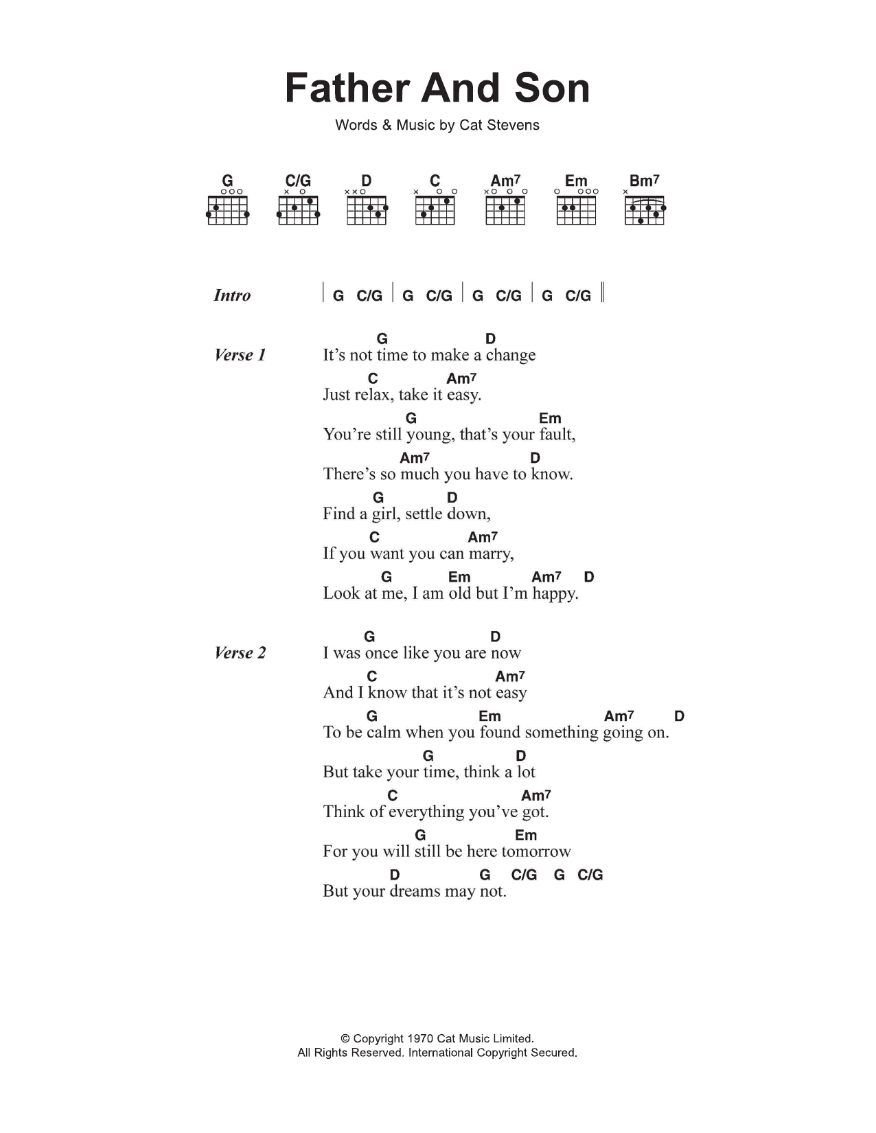 Cat Stevens Father And Son sheet music notes and chords arranged for Guitar Tab