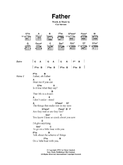 Cat Stevens Father sheet music notes and chords arranged for Guitar Chords/Lyrics