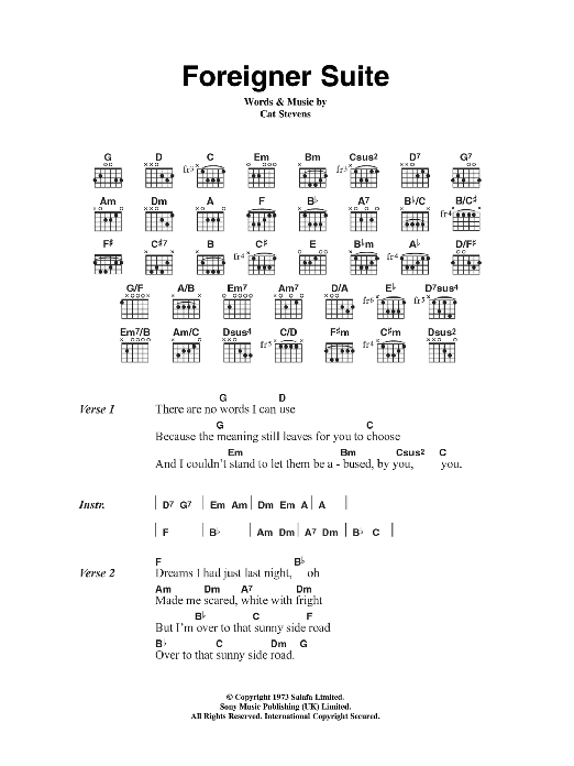 Cat Stevens Foreigner Suite sheet music notes and chords arranged for Guitar Chords/Lyrics