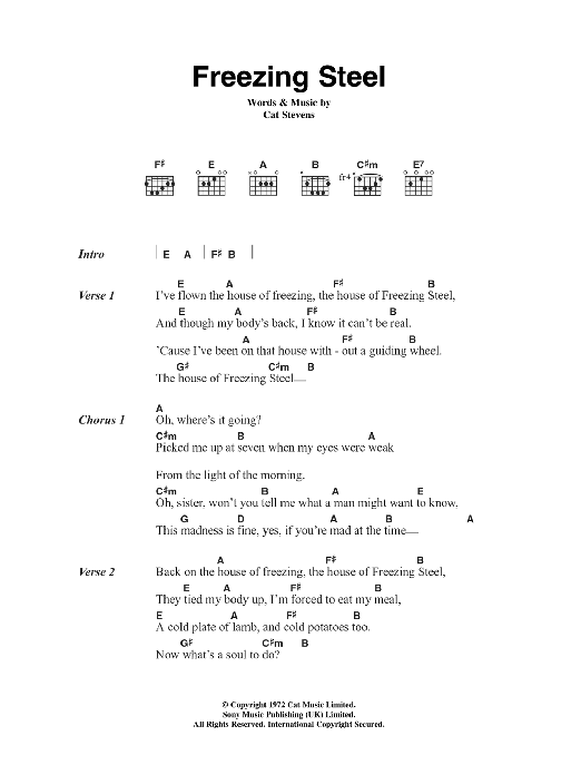 Cat Stevens Freezing Steel sheet music notes and chords arranged for Guitar Chords/Lyrics