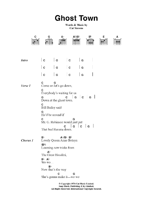 Cat Stevens Ghost Town sheet music notes and chords arranged for Guitar Chords/Lyrics