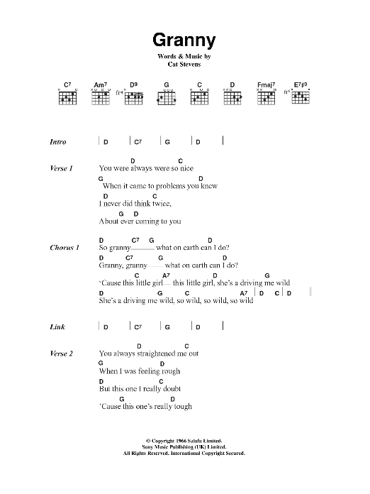Cat Stevens Granny sheet music notes and chords arranged for Guitar Chords/Lyrics