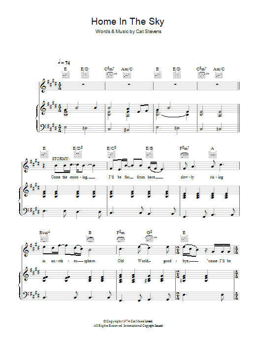 Cat Stevens Home In The Sky sheet music notes and chords arranged for Piano, Vocal & Guitar Chords