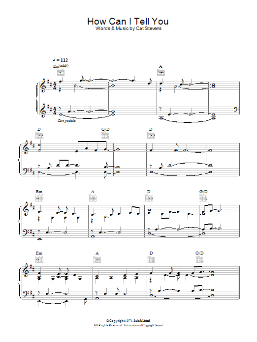 Cat Stevens How Can I Tell You sheet music notes and chords arranged for Piano, Vocal & Guitar Chords