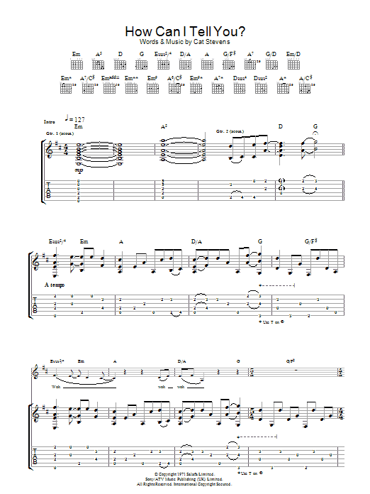 Cat Stevens How Can I Tell You? sheet music notes and chords arranged for Guitar Tab