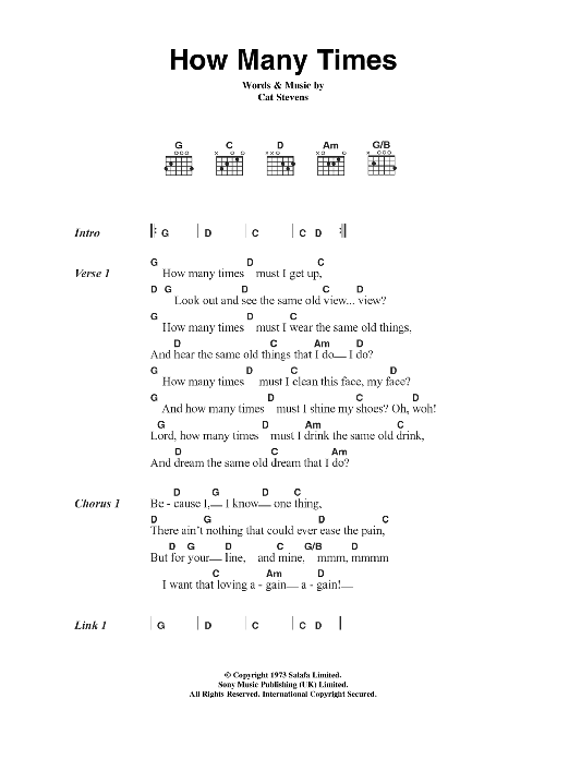 Cat Stevens How Many Times sheet music notes and chords arranged for Guitar Chords/Lyrics