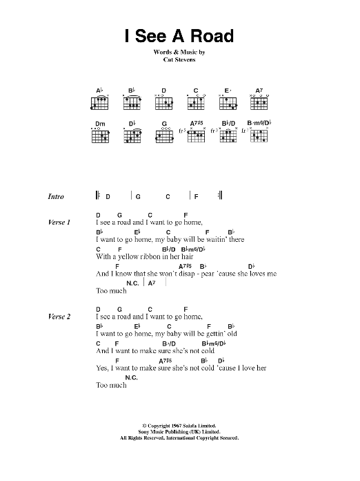 Cat Stevens I See A Road sheet music notes and chords arranged for Guitar Chords/Lyrics