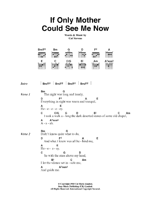 Cat Stevens If Only Mother Could See Me Now sheet music notes and chords arranged for Guitar Chords/Lyrics