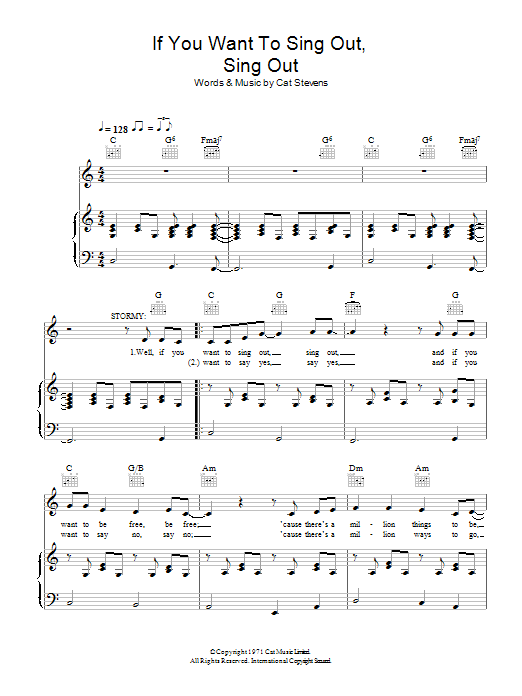 Cat Stevens If You Want To Sing Out, Sing Out sheet music notes and chords arranged for Easy Piano