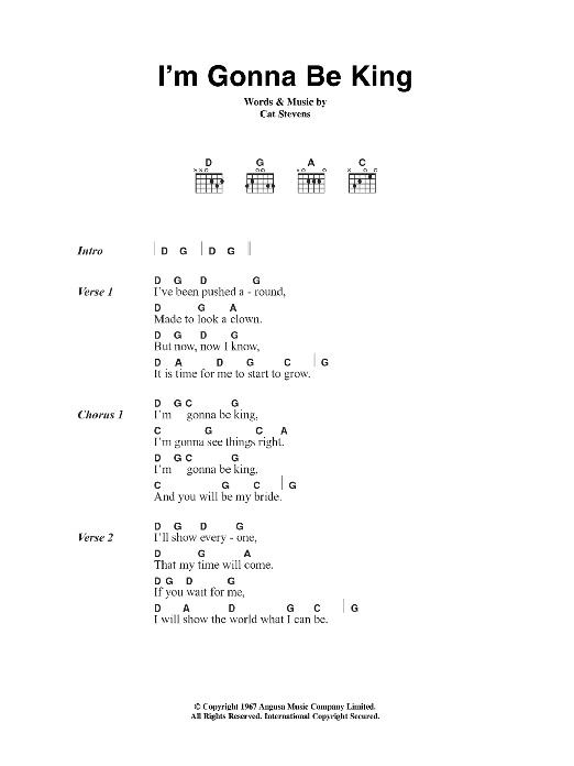 Cat Stevens I'm Gonna Be King sheet music notes and chords arranged for Guitar Chords/Lyrics