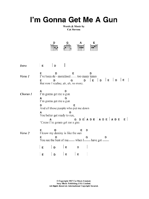 Cat Stevens I'm Gonna Get Me A Gun sheet music notes and chords arranged for Guitar Chords/Lyrics