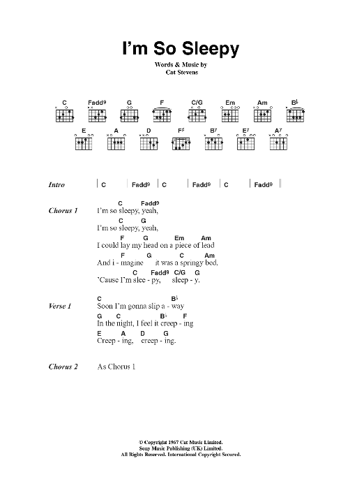 Cat Stevens I'm So Sleepy sheet music notes and chords arranged for Guitar Chords/Lyrics