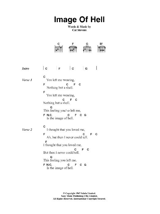 Cat Stevens Image Of Hell sheet music notes and chords arranged for Guitar Chords/Lyrics