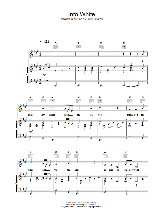 Cat Stevens Into White sheet music notes and chords arranged for Easy Piano