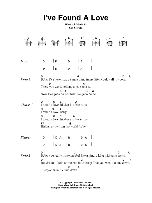 Cat Stevens I've Found A Love sheet music notes and chords arranged for Guitar Chords/Lyrics
