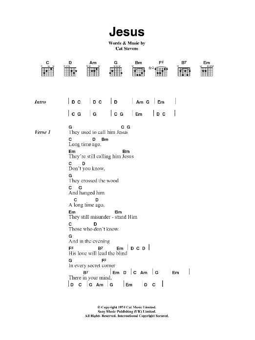 Cat Stevens Jesus sheet music notes and chords arranged for Guitar Chords/Lyrics