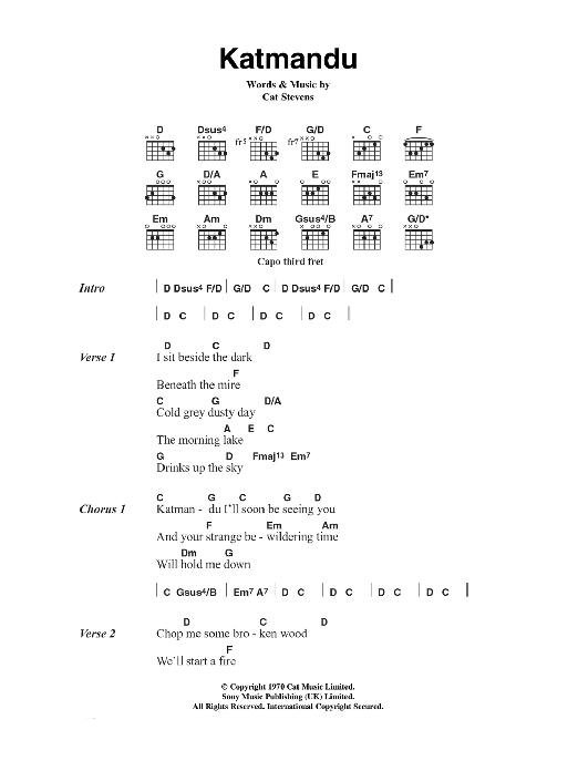 Cat Stevens Katmandu sheet music notes and chords arranged for Guitar Chords/Lyrics