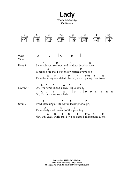 Cat Stevens Lady sheet music notes and chords arranged for Guitar Chords/Lyrics
