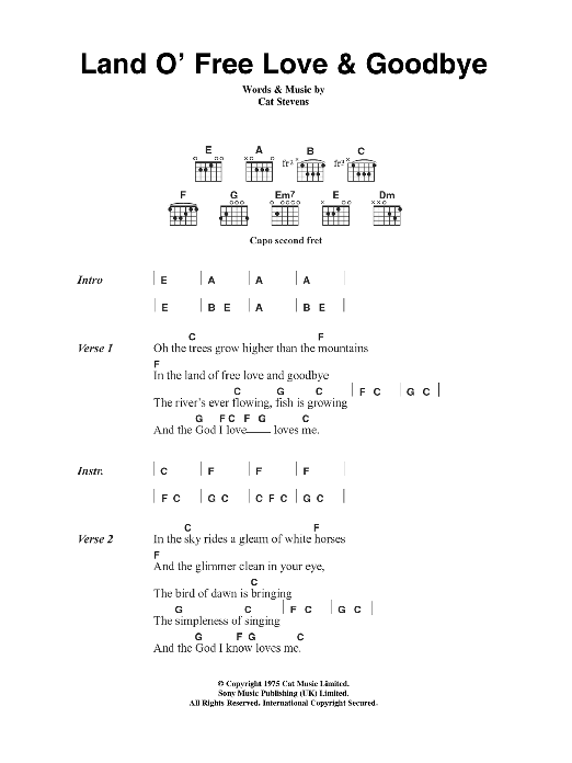 Cat Stevens Land O' Free Love & Goodbye sheet music notes and chords arranged for Guitar Chords/Lyrics