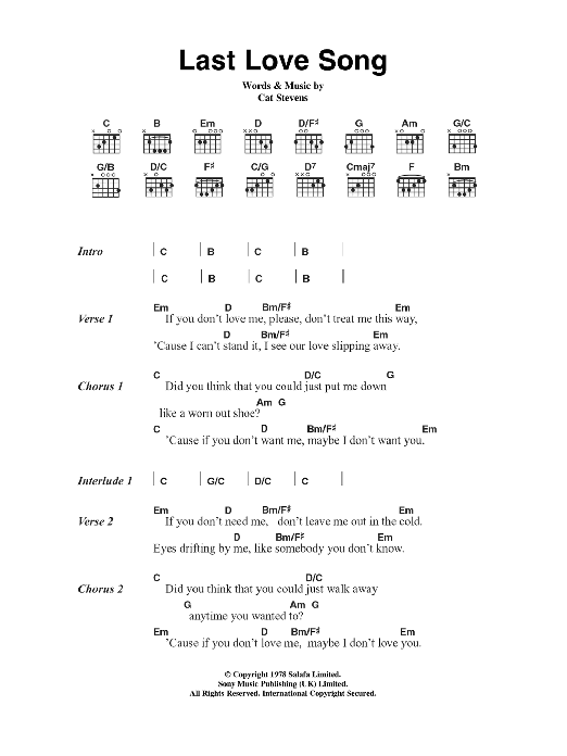 Cat Stevens Last Love Song sheet music notes and chords arranged for Guitar Chords/Lyrics