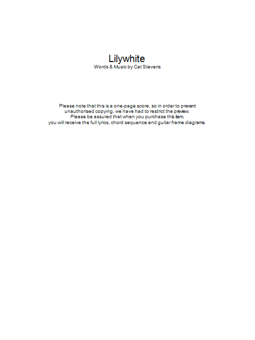 Cat Stevens Lilywhite sheet music notes and chords arranged for Guitar Chords/Lyrics